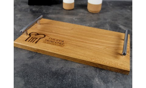 Personalised Oak Tray with Chrome Handles | 220 X 400